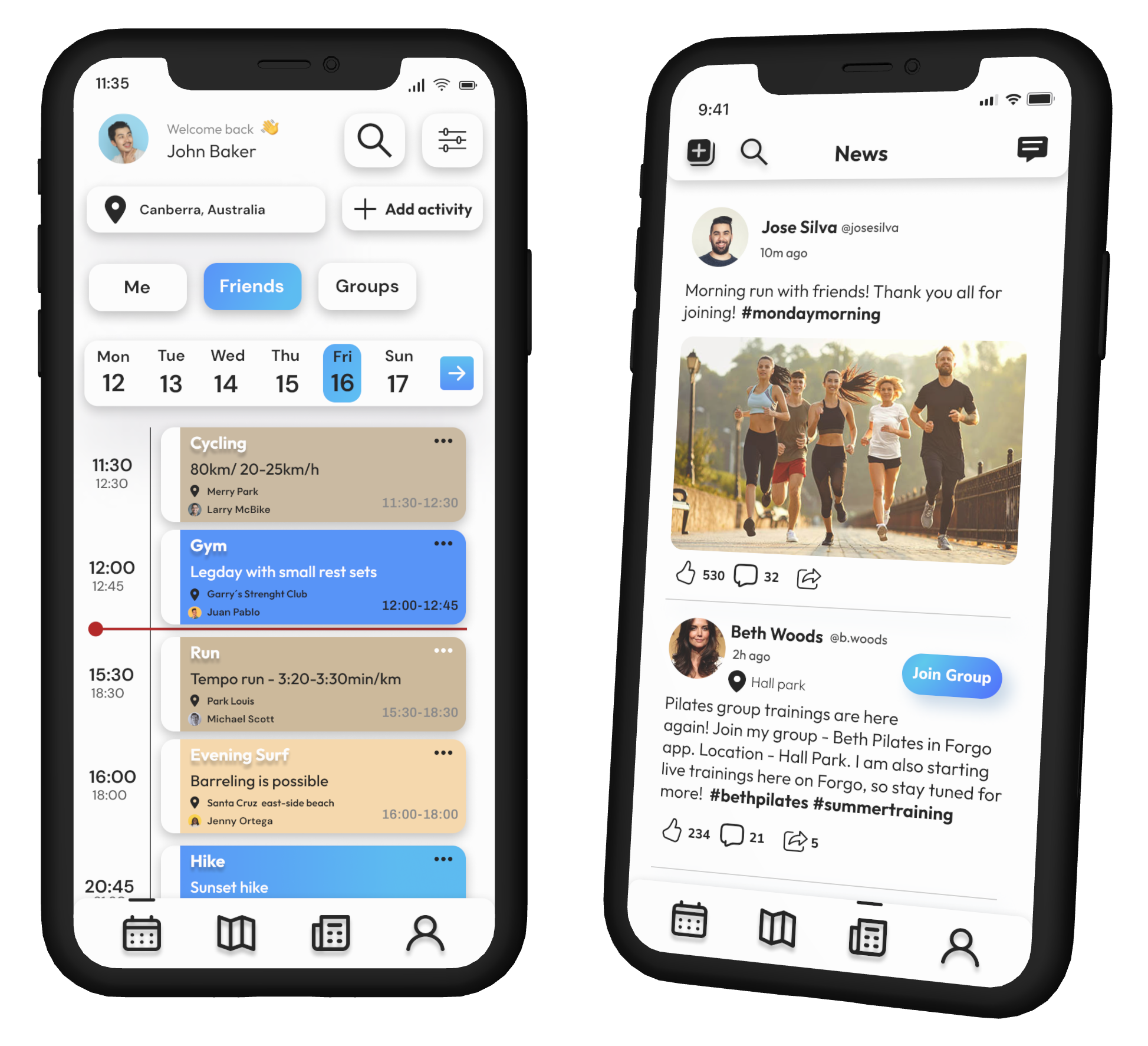 Calendar and news view of ForgoApp